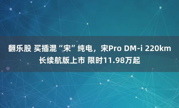 翻乐股 买插混“宋”纯电，宋Pro DM-i 220km长续航版上市 限时11.98万起