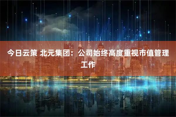 今日云策 北元集团:公司始终高度重视市值管理工作